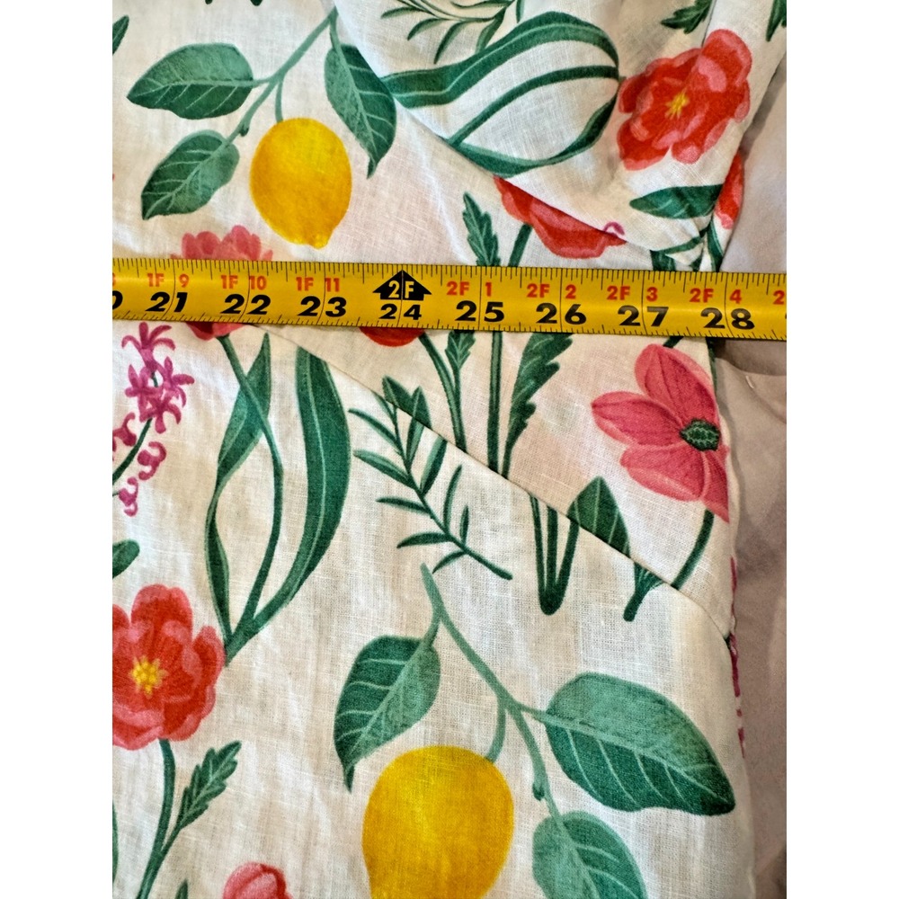 Rachel Zoe Linen Blend Lemon Floral Tunic Top 3X Tie Front Scallop Hem - Picture 11 of 12
